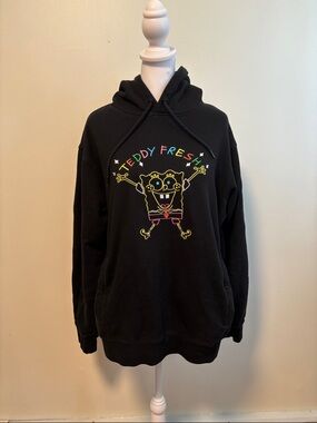 Teddy Fresh Black Hoodie with Neon Sponge Bob Square Pant Graphic